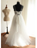 Sheer Neckline Lace Tulle Chiffon Sash Long Prom Dress